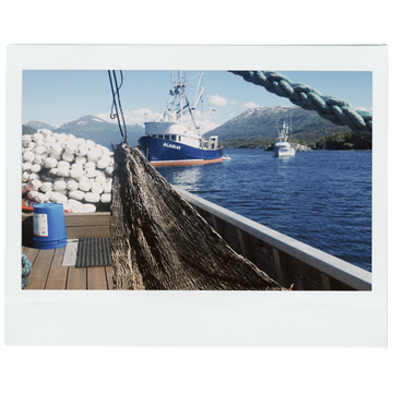 Polaroid image of commercial fishing boats