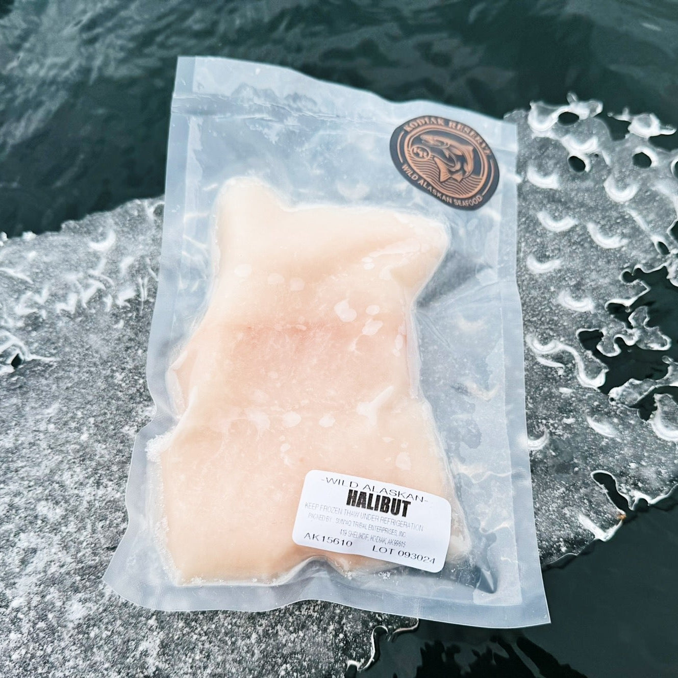 Halibut pack frozen detail shot