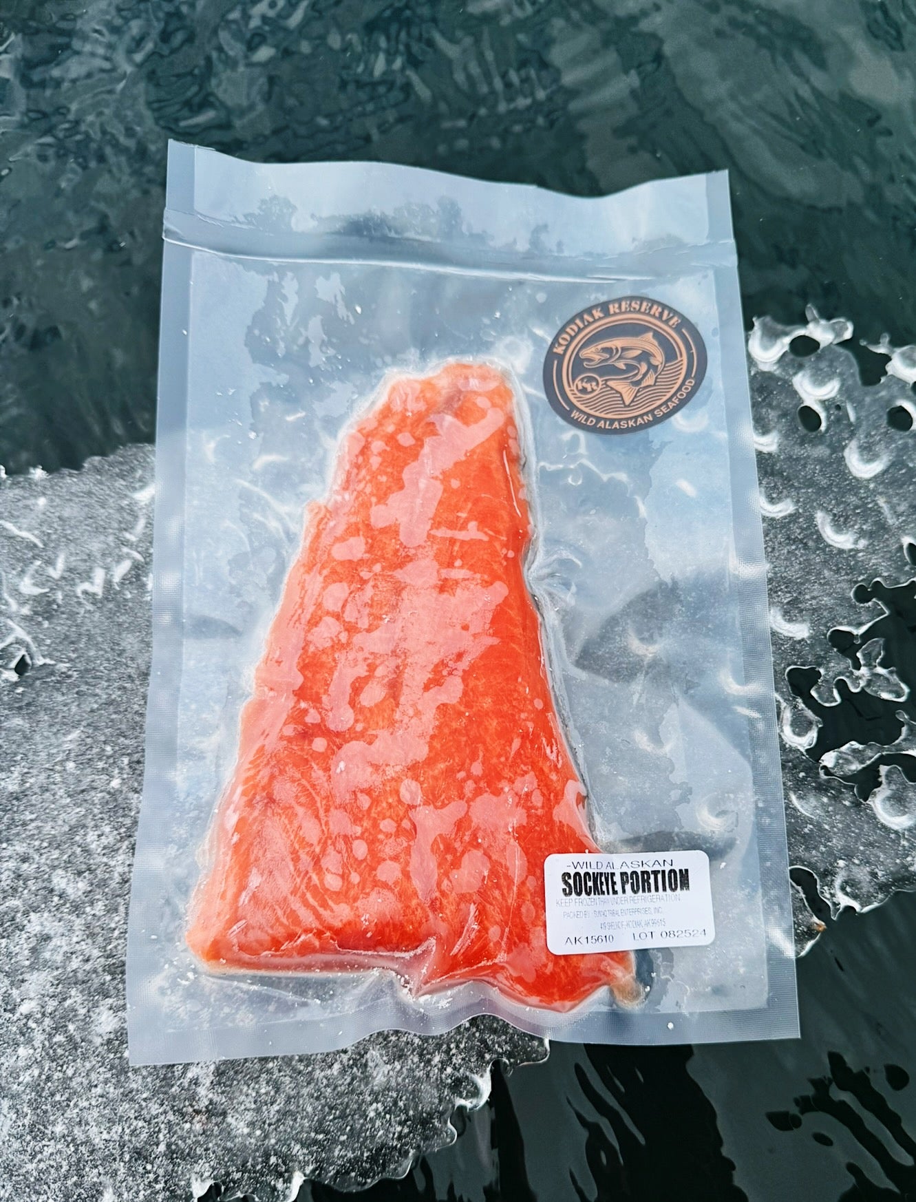 Salmon pack frozen detail shot