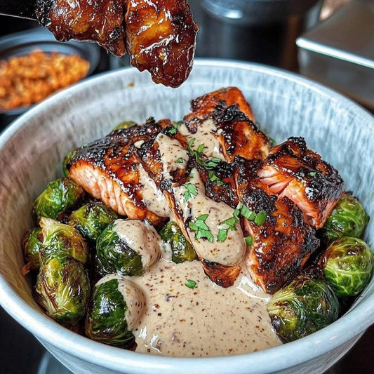 Teriyaki Salmon Bowls with Crispy Brussels Sprouts