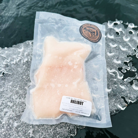 Halibut pack frozen detail shot