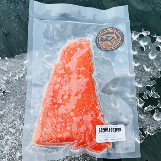 Salmon pack frozen detail shot